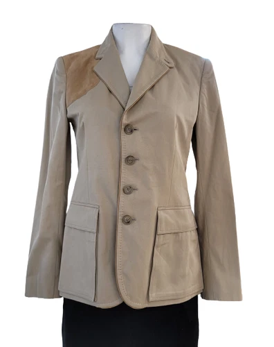 Polo Ralph Lauren Jacket Women Khaki Tan Cotton Goat Suede Trim