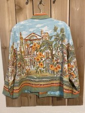 Coldwater Creek Spring City Scape Linen Jacket Blue Orange Sz L NWOT