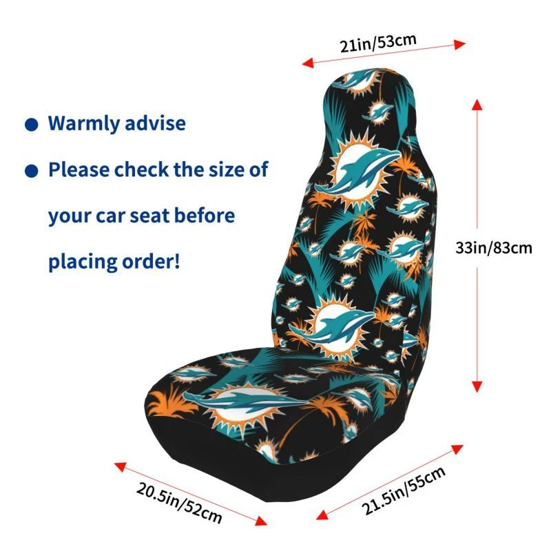 2pcs Miami Dolphins Elastic Car Seat Covers Hawaii Printed Seat Cover Soft
