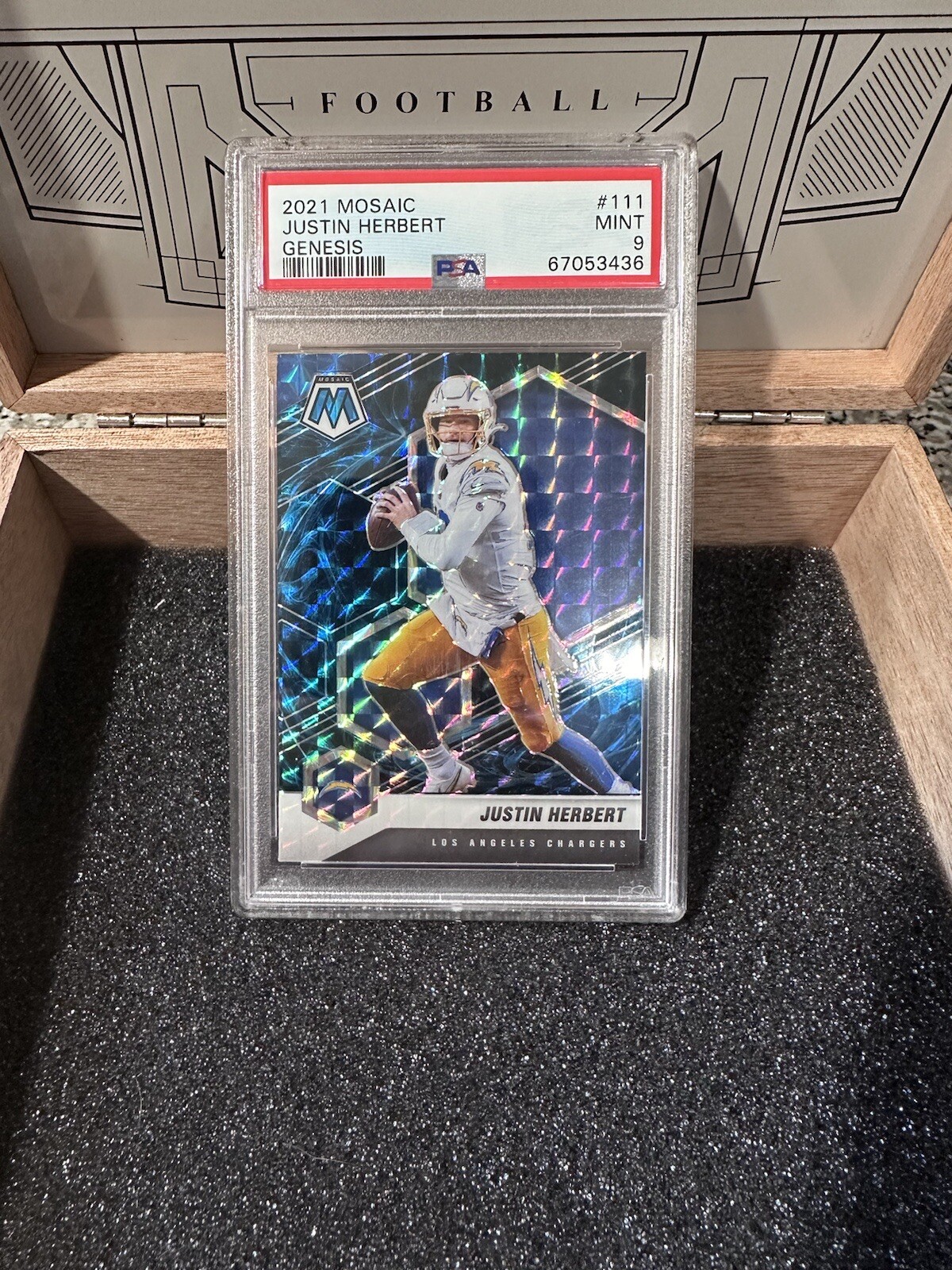 2021 Mosaic #111 Justin Herbert Genesis Prizm SP PSA 9 Mint LA Chargers