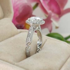 2.20CT Vintage Halo Round Cubic Zirconia Pure 935 Silver Women's Engagement Ring