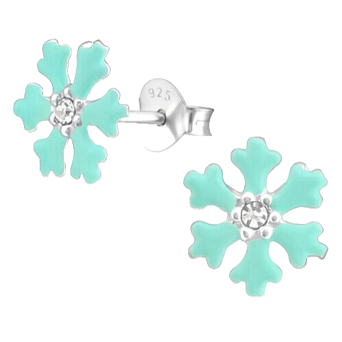 Blau Schneeflocke Zirkonia Ohrstecker 925 Silber Ohrringe MäDchen Kinder Damen-image