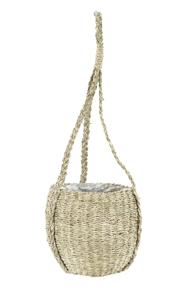 Handwoven Hanging Seagrass Basket Planter with Plastic Lining (Holds 7