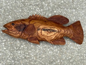 Grouper WALL HAND CARVED WOOD ART HOME DECOR FISH TIKI BAR SALTWATER | eBay