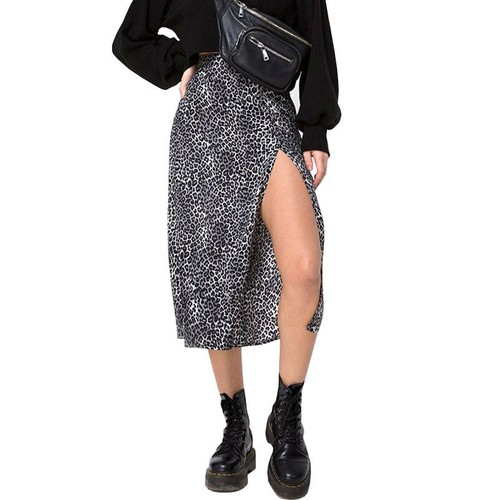 Womens High Waist Leopard Print Dress Ladies Side Split A-Line Midi Skirt - Bild 15 von 16