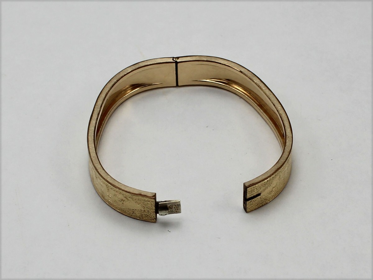 Vtg Victorian Style Signed H&B Hinged Bangle Bracelet with