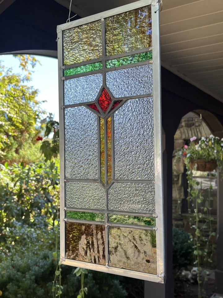 SMALL RESTORED ANTIQUE LEADED STAINED GLASS WINDOW, MINER'S PATCH HOUSE 1930s - Image 3 of 4