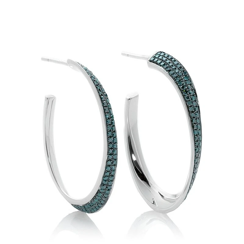 Pendientes de aro de diamantes azules de plata de ley con rarezas, minimalistas y clásicos Foto 2 de 2