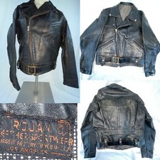 VTG 50s MENS MEDIUM TROJAN HORSEHIDE LEATHER MOTORCYCLE BIKER JACKET