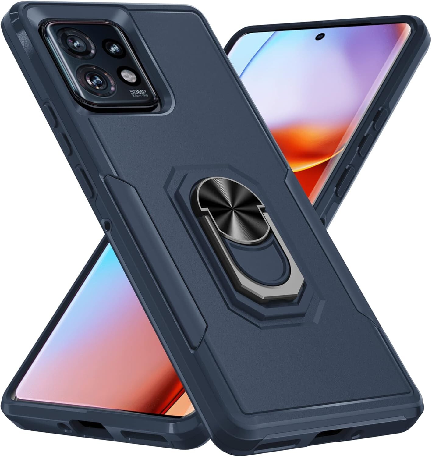 For Motorola Edge+ 2023 Case with Built in Rotatable Metal Ring Holder Kickstand