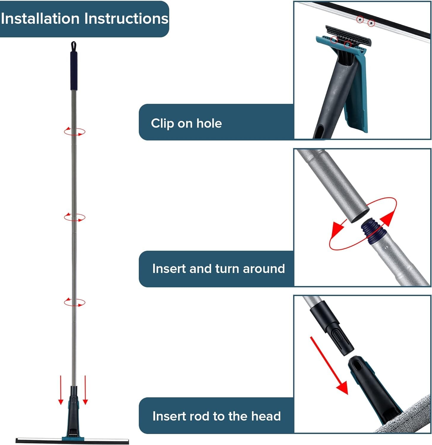 Professional Window Cleaning Kit 60 Inches Long Handle Squeegee Mop
