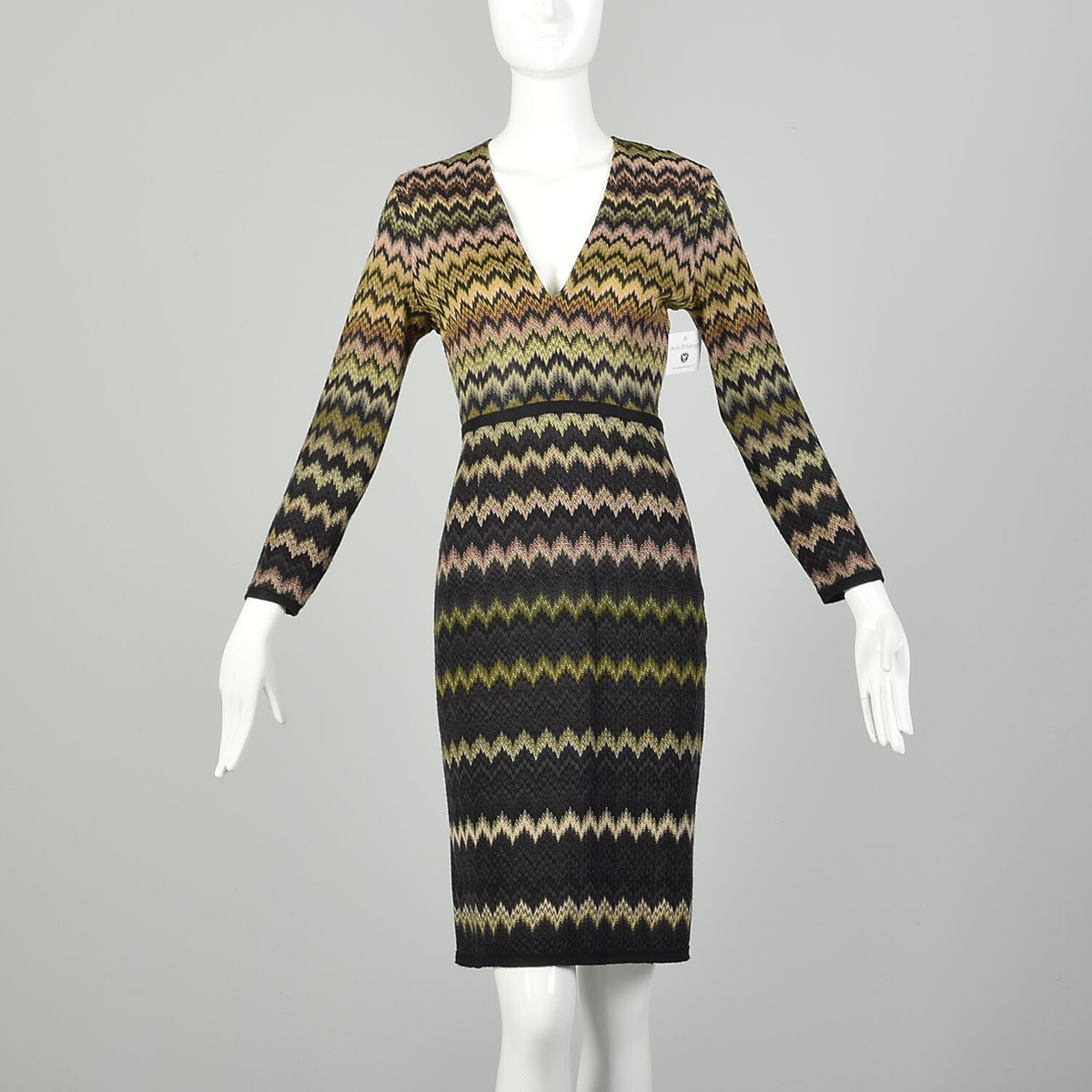 Small-Medium 1990s Zig-Zag Missoni Orange Label Dress Multicolored