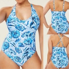 Andie Swim Baia Blue Floral Convertible One Piece Swimsuit Size Small NEW