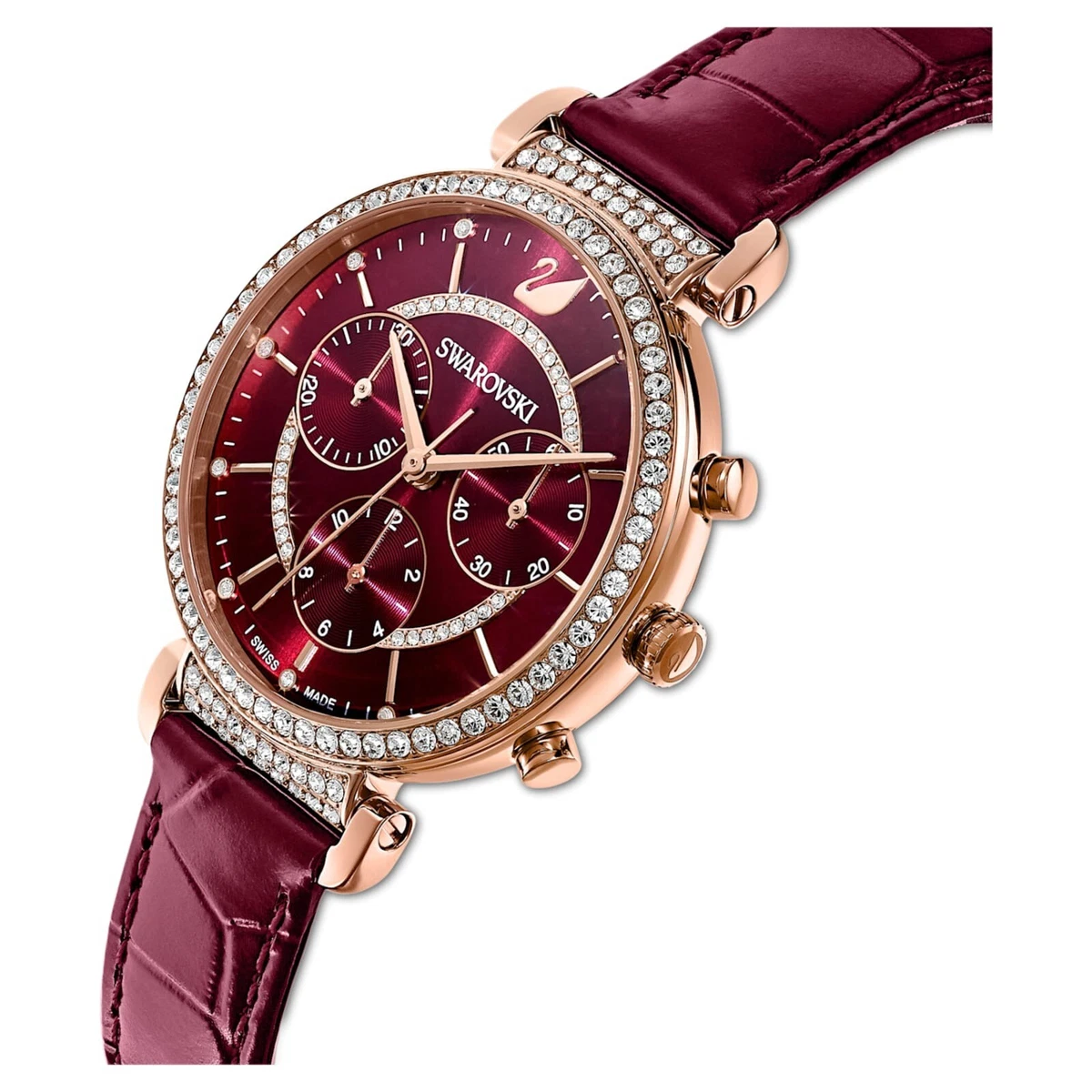 Swarovski Passage Chrono watch Swiss Made, Leather strap, Red  