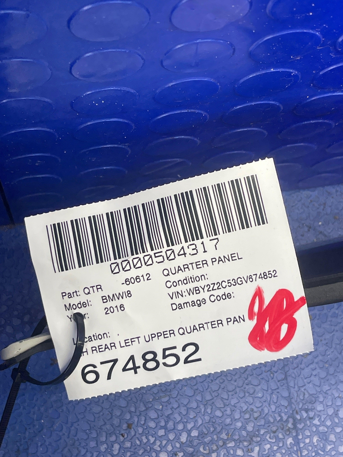 2014-2020 BMW I8 REAR LEFT UPPER QUARTER PANEL SPOILER WING (B97) 51447336415