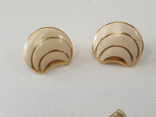 Vintage BARCS Necklace And 2 X Clip Earrings Set Cream Enamel Gold JEWELLERY - Picture 5 of 6