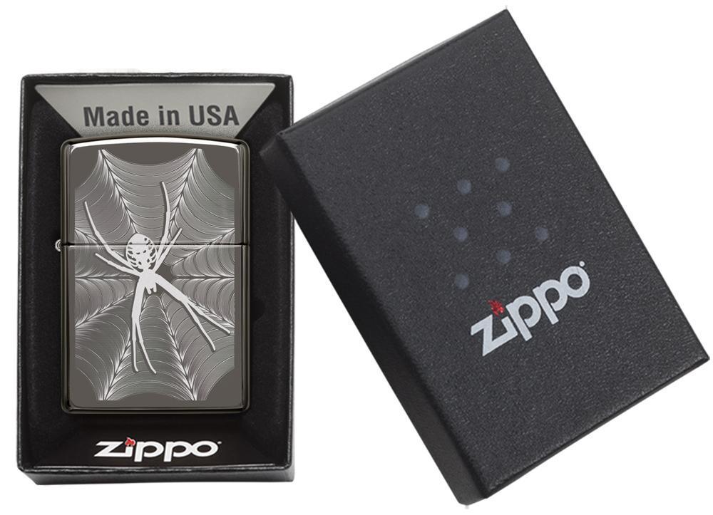 Zippo Windproof Spider & Web Design On A Black Ice Lighter, 29733, New In Box