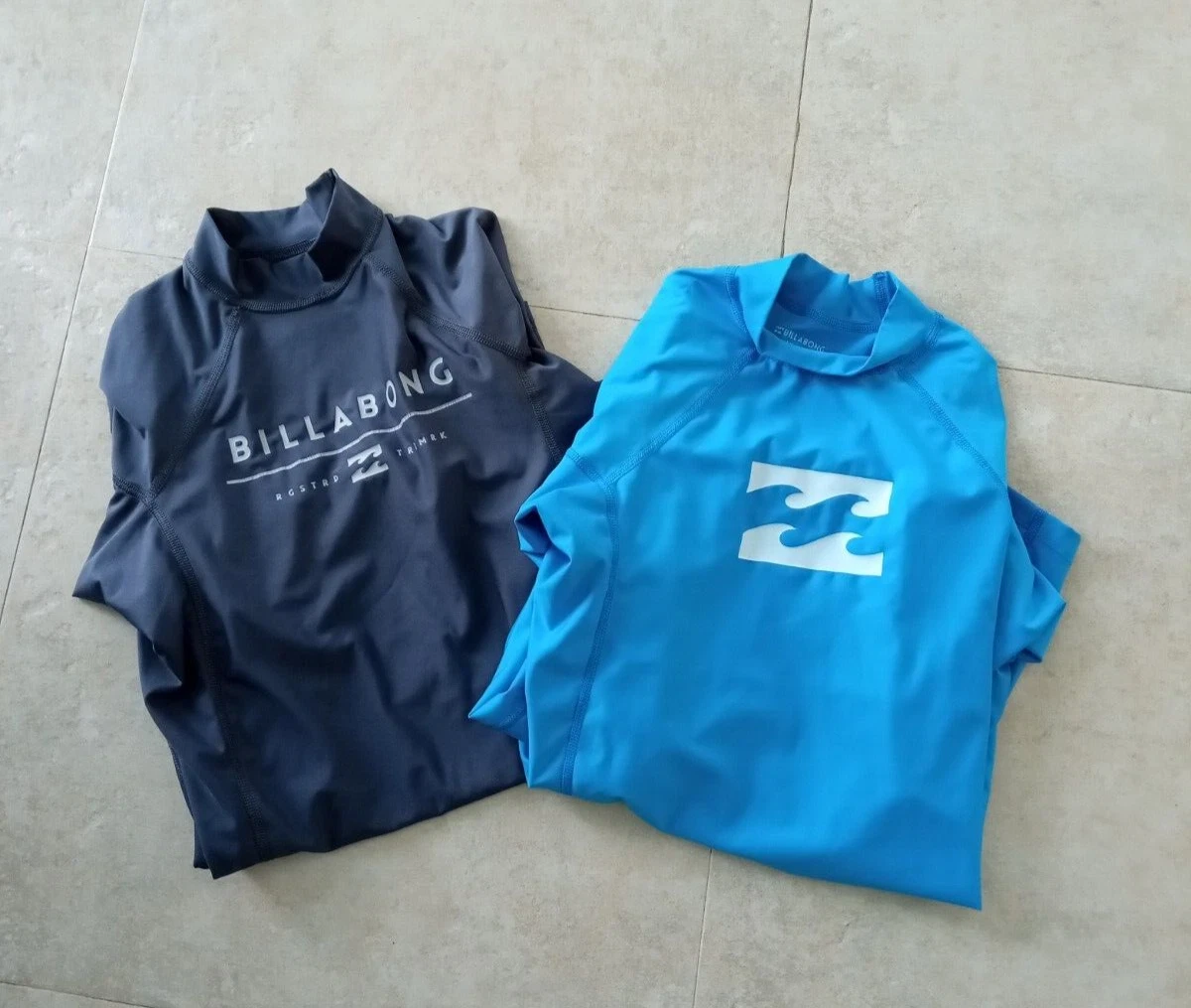 2 Billabong Surf Shirts Gray Blue Sz Large Unisex Poly/Spandex UVA/UMB