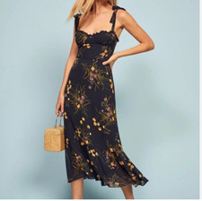 Reformation Mademoiselle Navy Floral Tie Straps Fit Flare Nikita Midi Dress Sz 0