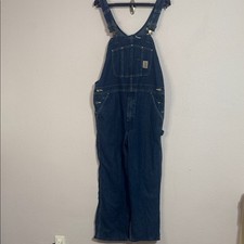 Carhartt Men Medium Washed Blue Denim Loose Fit Bib Overall Size 38x28