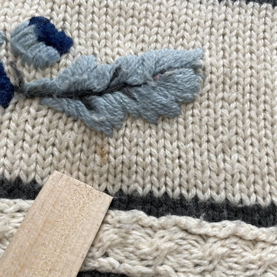 Винтажный Esprit Sport свитер женщин средний синий кремовый цветочный вязаный Корея 80-х - Изображение 4 из 4