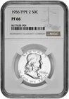 1956 Type 2 50C Proof Silver Franklin Half Dollar NGC Graded PF 66 in New Holder