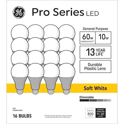 GE Pro Series 60 Watt EQ A19 Soft white Medium base (E-26) Dimmable LED 16 bulbs