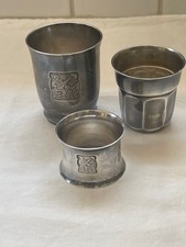 VINTAGE ART DECO ST MEDARD SILVER PLATED 2 BABY CUPS & A NAPKIN RING, RARE!