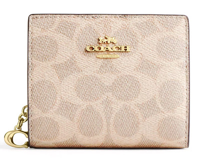  Coach Snap Wallet - CW789 Sand Chalk Signature Coated Canvas w/C Charm - NWT