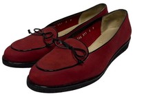 Salvatore Ferragamo Vintage Women's Loafers Red Suede Bow Detail Size 6 Designer