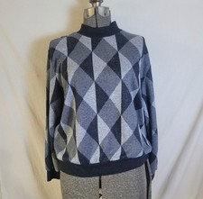 Vintage 80s Funky Gray Scale Geometric Sweater Sweatshirt Acrylic Size Small