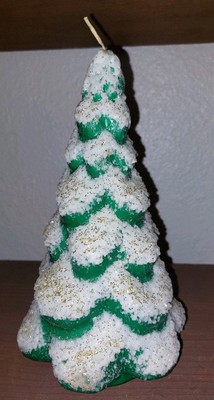 60s Vintage Paragon Frosted Glitter Evergreen  Green Christmas Tree Candle 10''