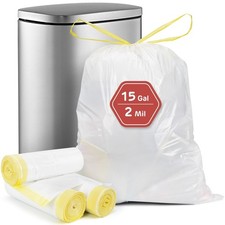 15 Gallon Trash Bags Drawstring, 2 Mil Ultra Thick High Stretch Tall Kitchen ...