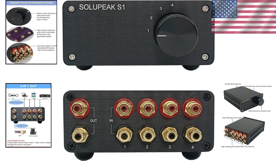 Caja divisorra RCA pasiva de 4 vías HiFi - Diseño duradero con control de perilla suave Foto 2 de 4