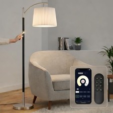 Modern Dimmable Floor Lamp with Fabric  Pleated Shades, Remote  Touch Contr...