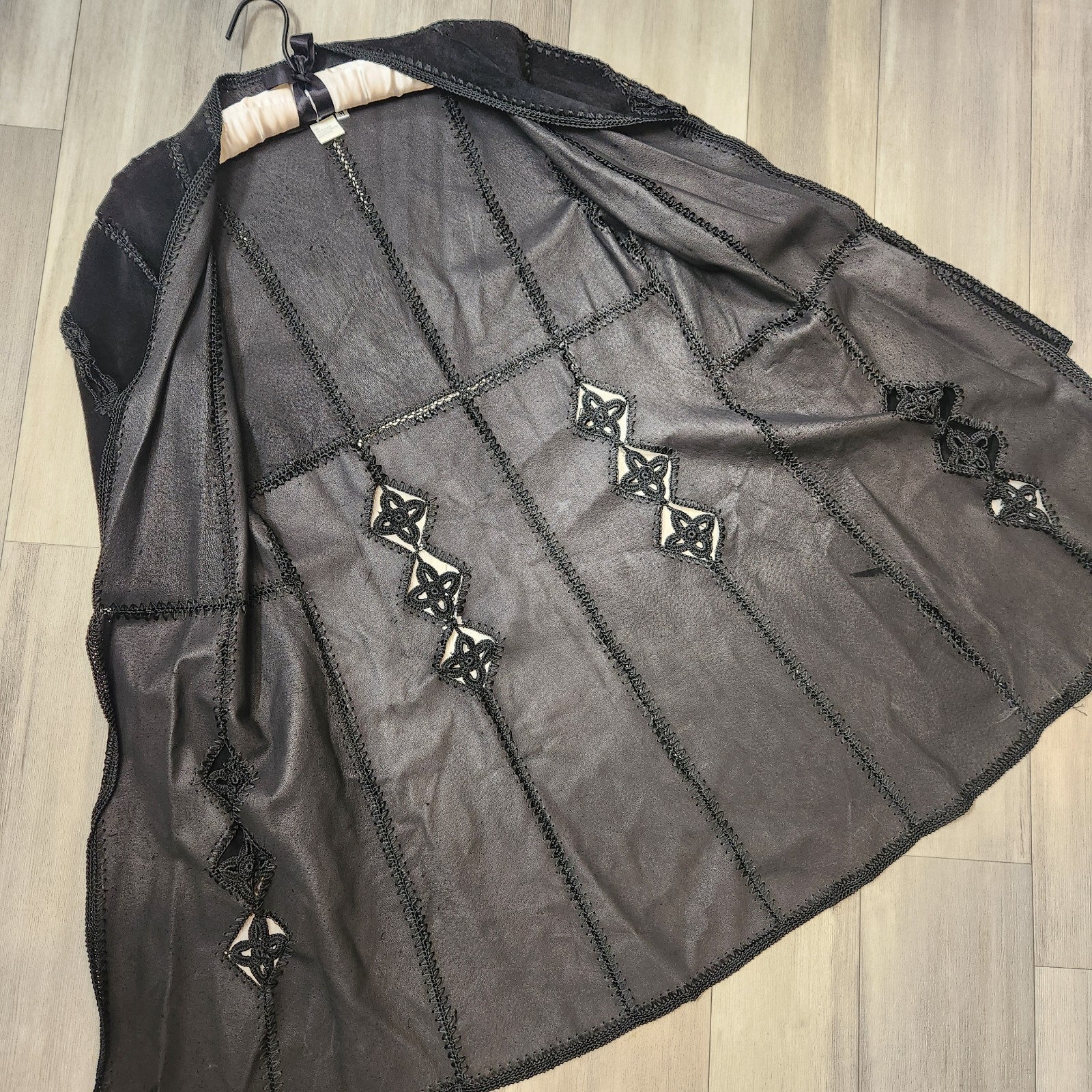 Adrienne Landau cardigan women's M black suede crochet jacket boho folk artsy