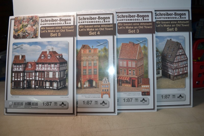 Schreider-Bogen HO "Let's Make an Old Town set of 4 paper kits. New, wrapped.