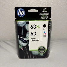 HP 63XL/63 Black High Yield / Tri-Color Standard Yield Ink Cartridge Exp 08/2023