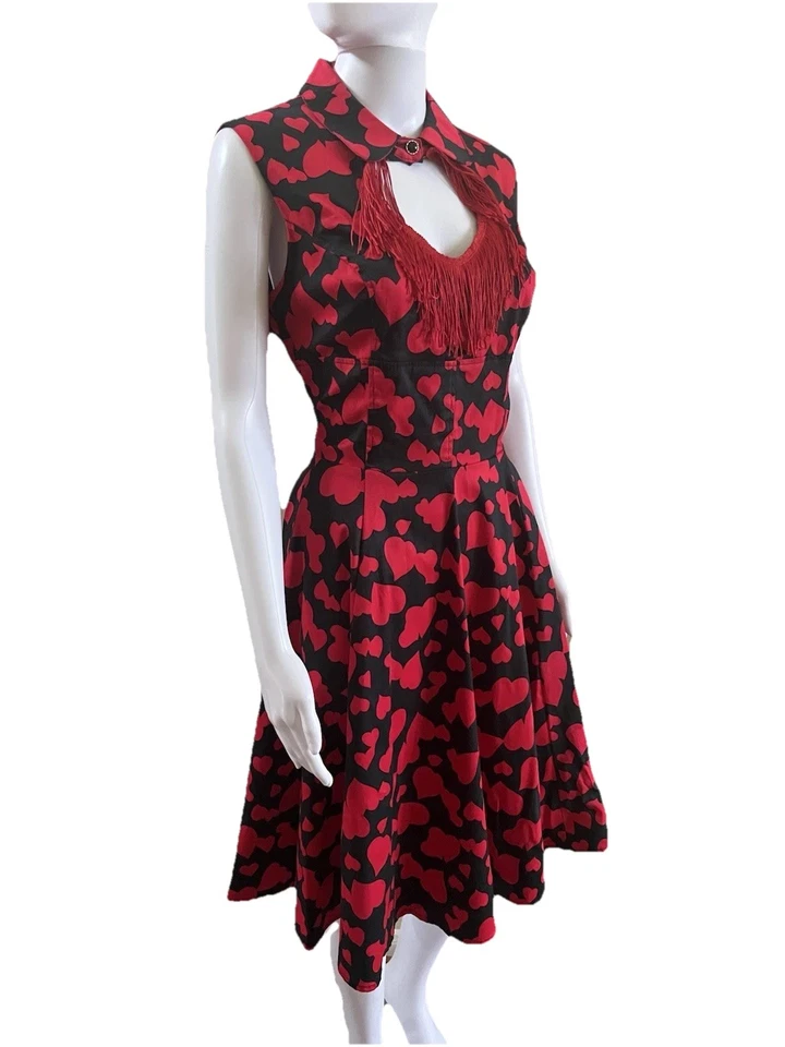 Vestido H&R LONDON Sweetheart Rojo Flecos Talla 10 CÓCTEL AÑOS 50 PINUP RETRO VINTAGE Foto 3 de 4