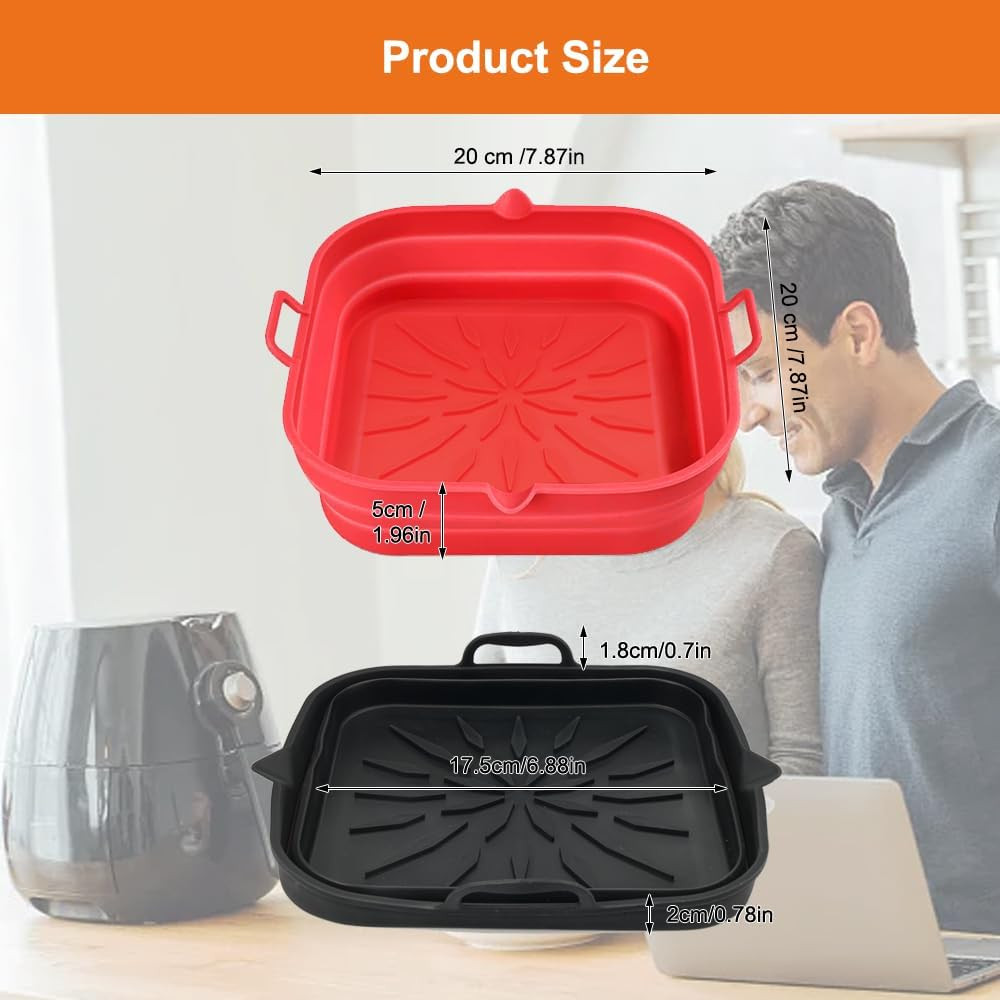 2 Pezzi Teglia Silicone Friggitrice ad Aria 20x20cm Stampo Riutilizzabile - 2