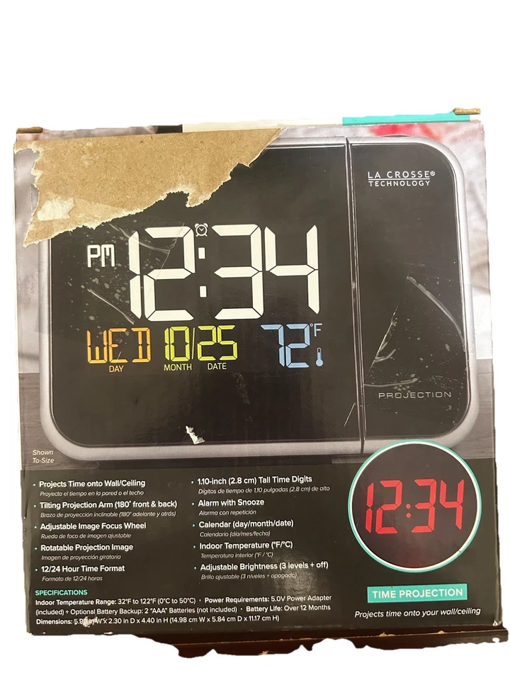 La Crosse Technology Projection Alarm Clock Indoor Temp Wall Ceiling W85923 NIB - Image 3 of 4
