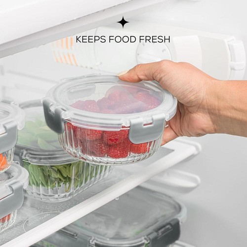 24pc Fluted Glass Storage Containers with Lids. 12 Airtight, Freezer Safe Food - Picture 4 of 8