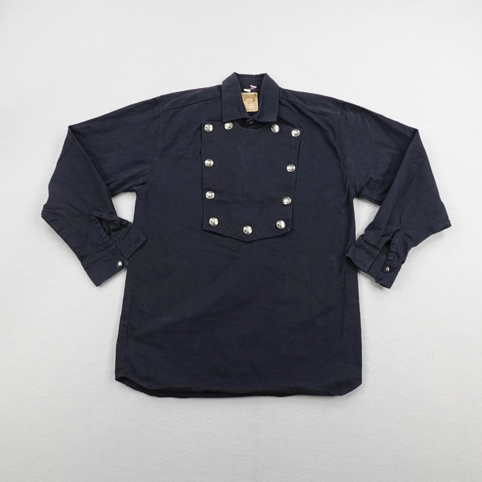 Vintage Wah Maker Shirt Mens Small Dark Blue Frontier Cowboy Bib Western Cavalry