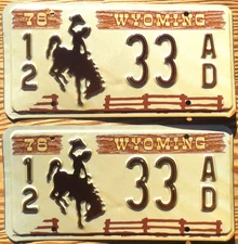 1978 Wyoming License Plate Number Tag Pair Plates
