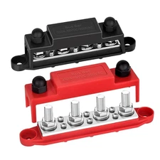 Power Distribution Block 12V 250A Bus Bar 4 x 5/16" Stud Marine, 6 Red, Black 
