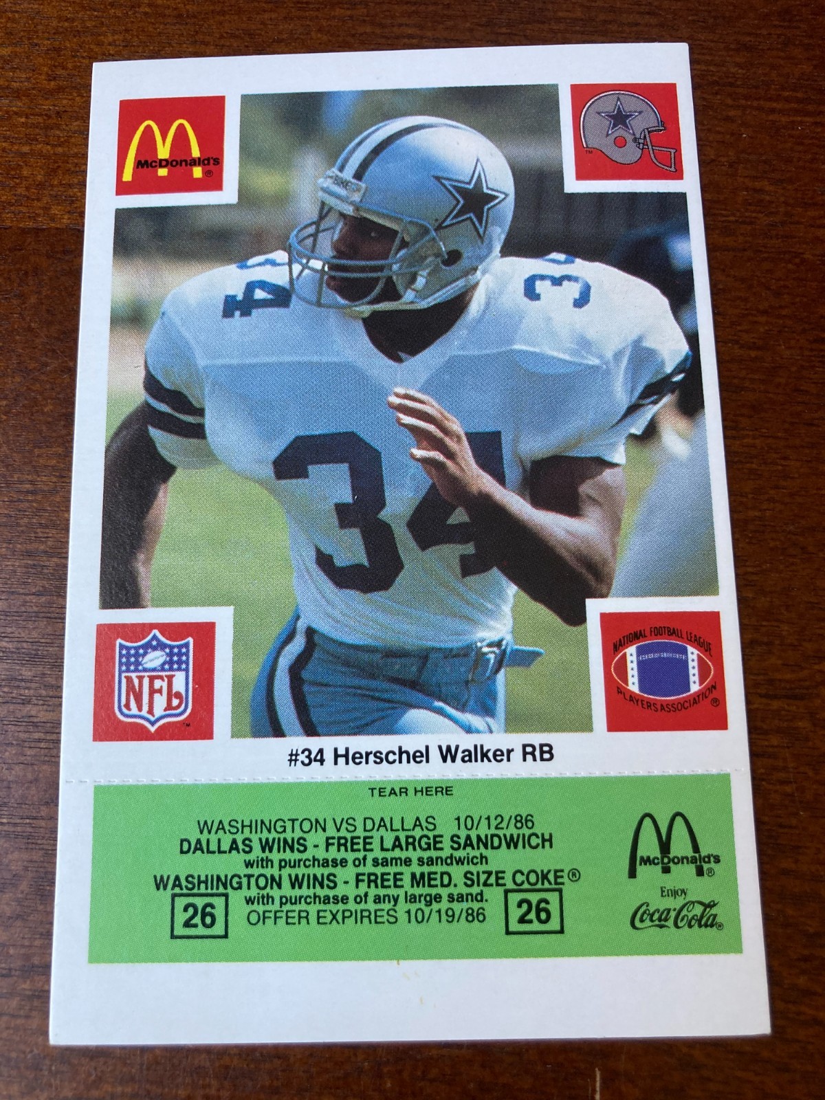 1986 Herschel Walker RC Dallas Cowboys McDonald's