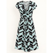 Karen Kane Mint & Black Chevron V-Neck Dress