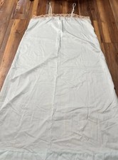 Vintage Sears Light Blue Nylon Nightgown Womens Large 38/40 Cream Lace Detail