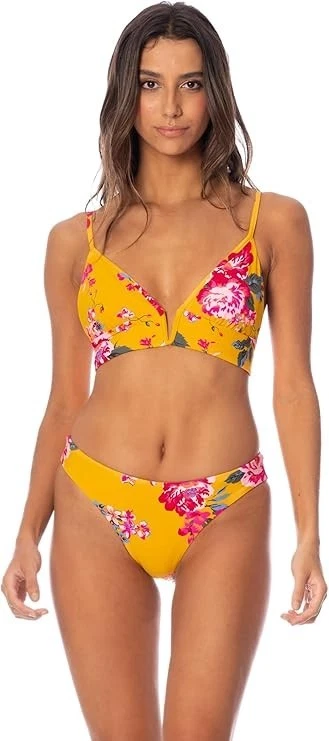 Nuevo con etiquetas Maaji Ocean Blue Parade Long Line Triángulo Traje de baño Top Grande Amarillo Foto 4 de 4