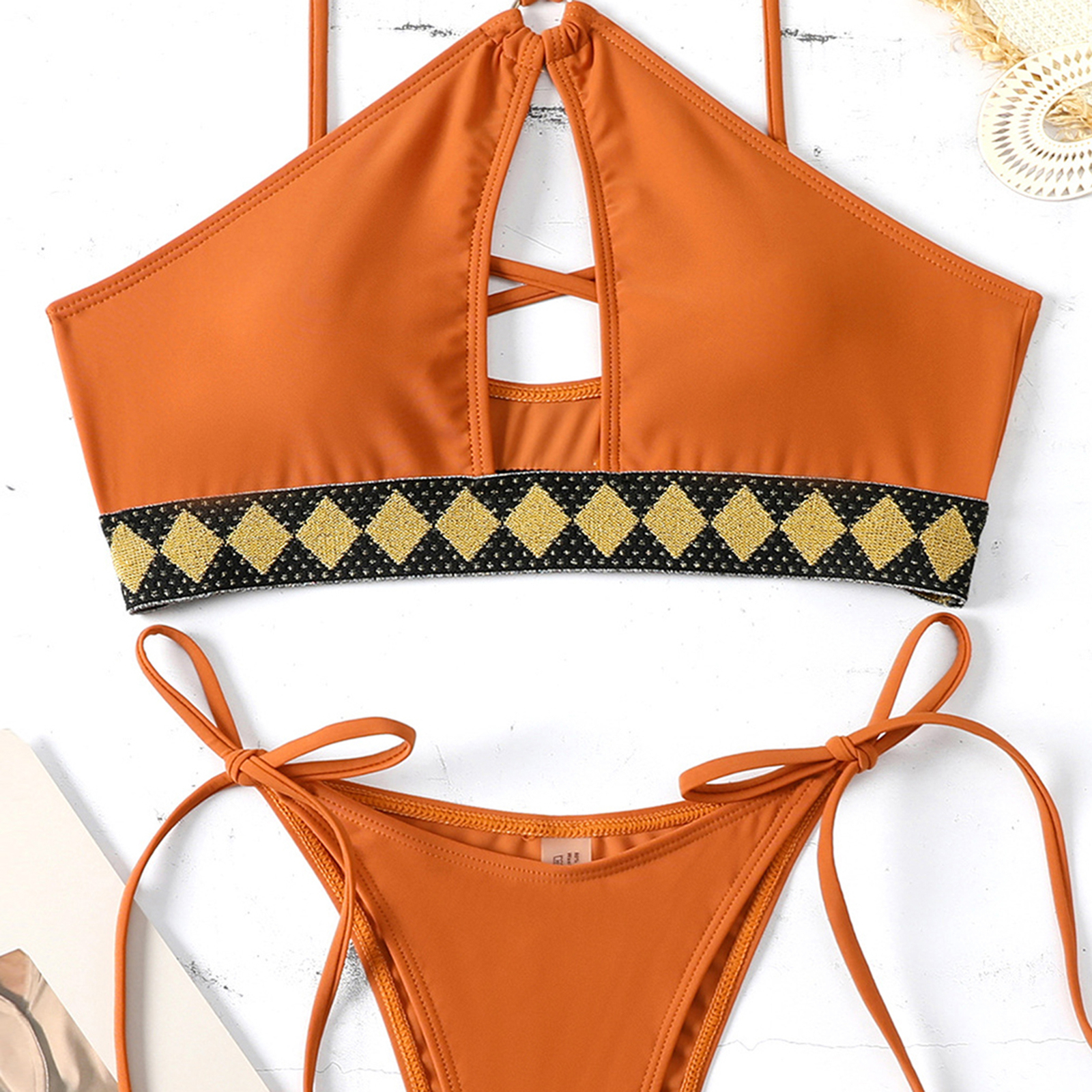 Sexy Bikini Backless Slim Patchwork Color Bra High Waist Thong Swimwear